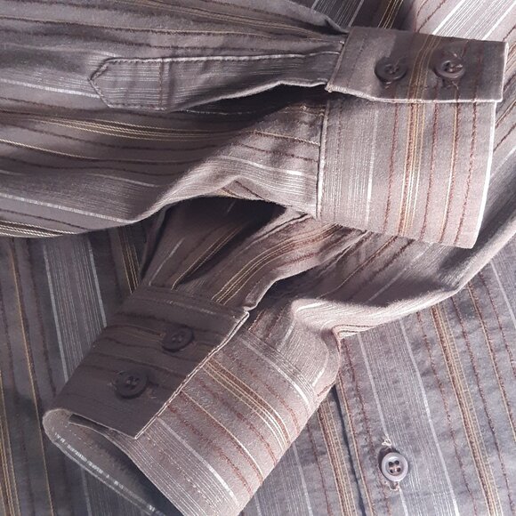 Le Chateau SZ Men's Brown Striped Button Up Shirt ⚡️BUY 3 for $55⚡️ - Picture 6 of 13